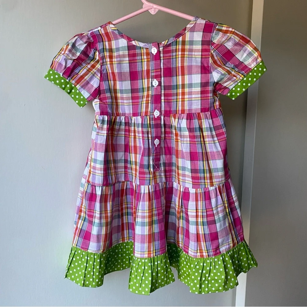 Smocked Dress 2T NWT New Pink Green Plaid Hearts Love 100% Cotton Polka Dots